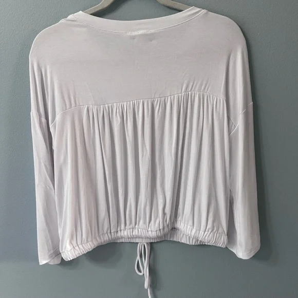 Good Luck Gem Drawstring Hem Tee White Size Medium Slouchy Rayon Top Lagenlook - Picture 4 of 4